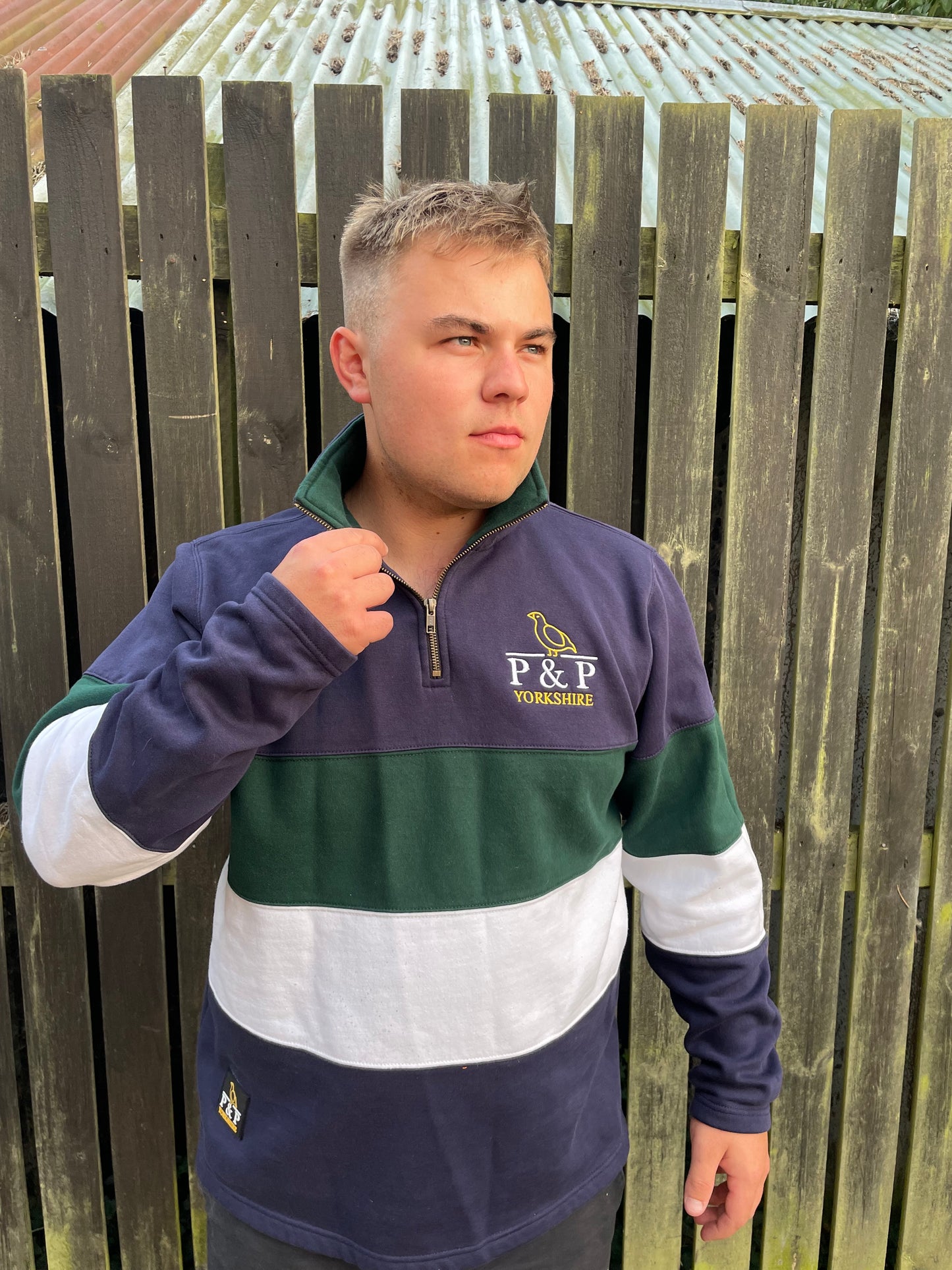 Rustic green striped 1/4 zip