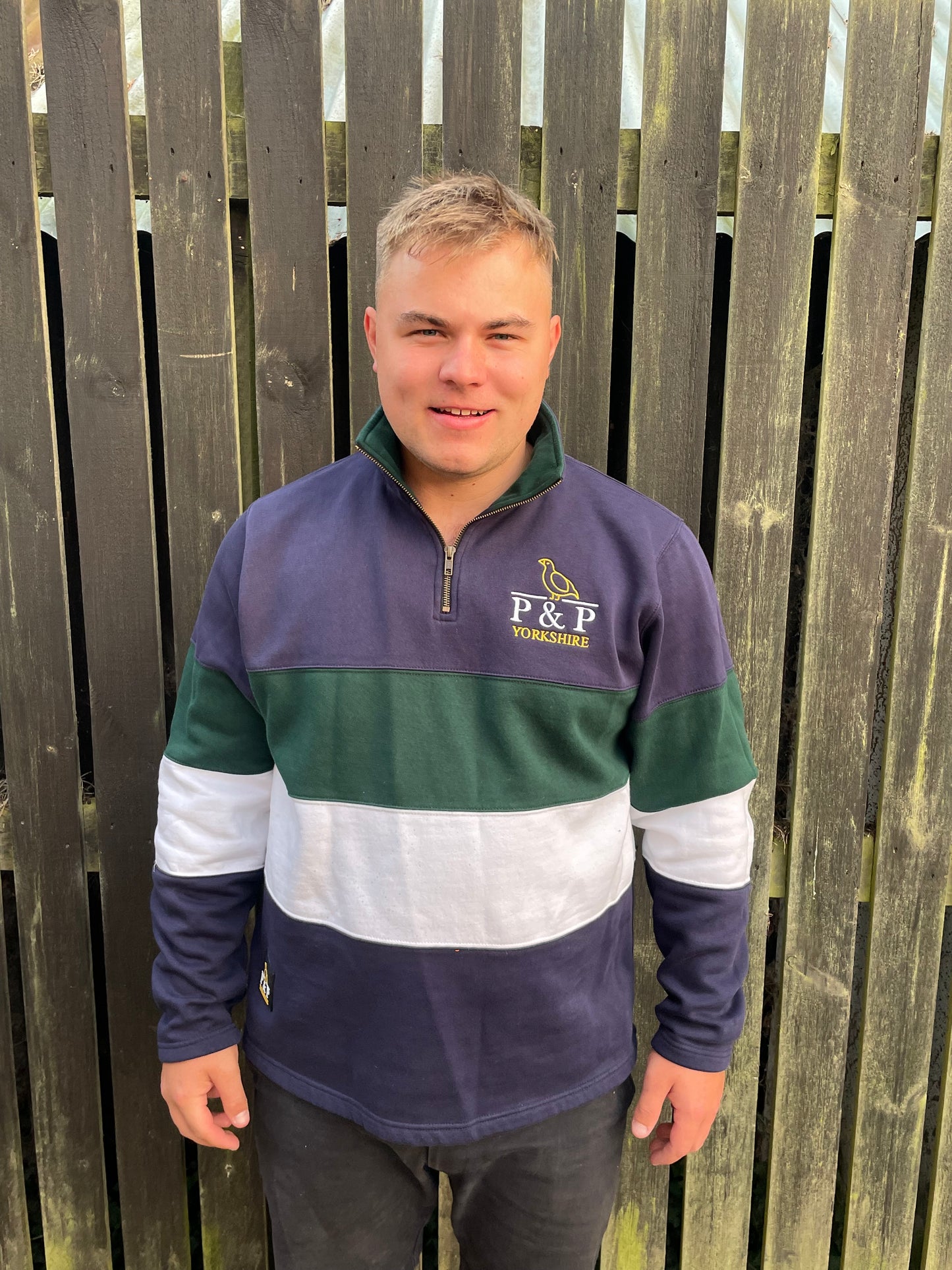Rustic green striped 1/4 zip