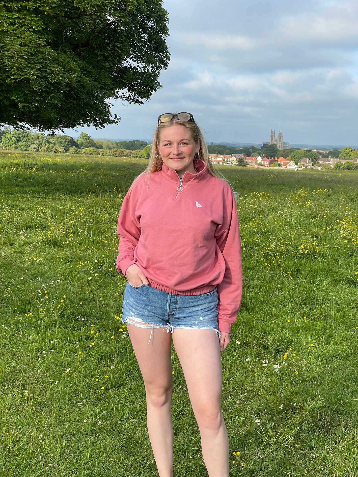 Cropped 1/4 zip- Misty Pink