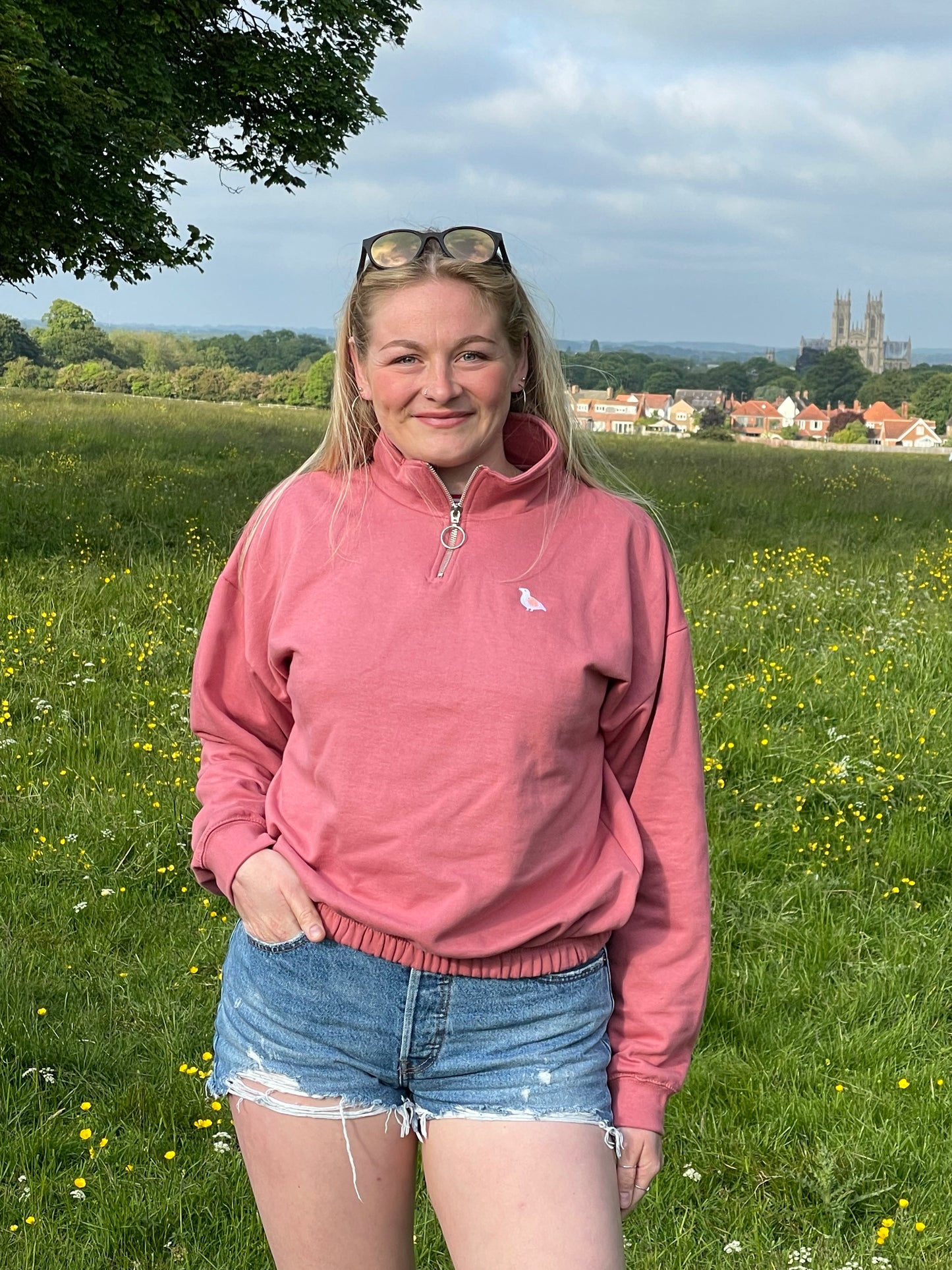 Cropped 1/4 zip- Misty Pink